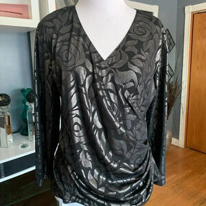 **NEW Collection Metallic Floral Faux Wrap Top